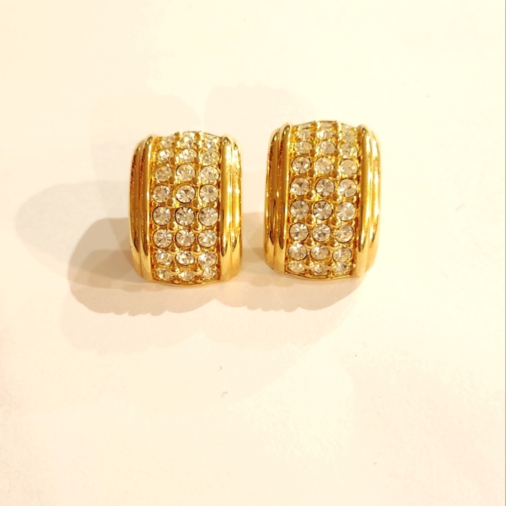 Vintage Swarovski Gold Plated Crystal Rhinestone Earrings
